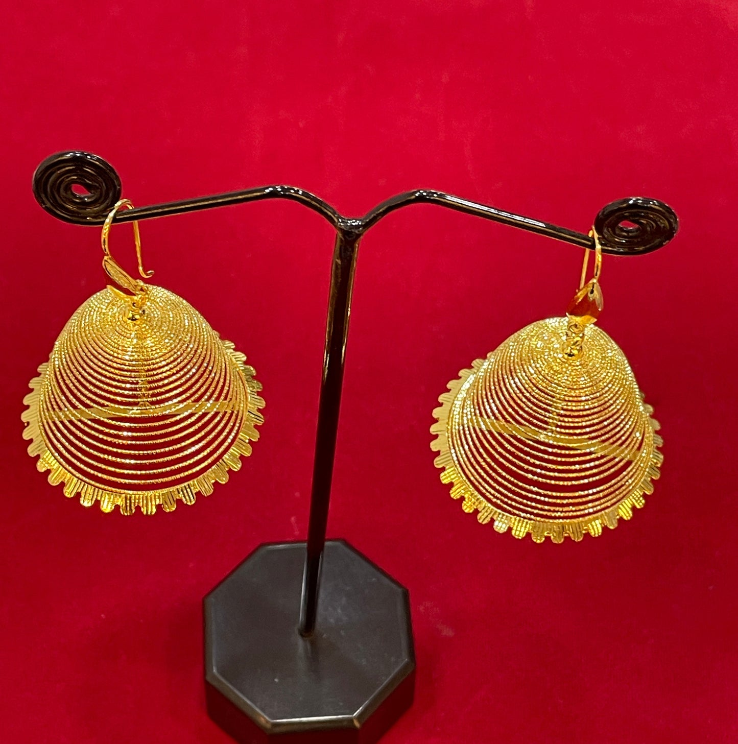 925 Silver Gold Plated Spiral Jhumka Earrings for Women | Handcrafted Spiral Bell Design