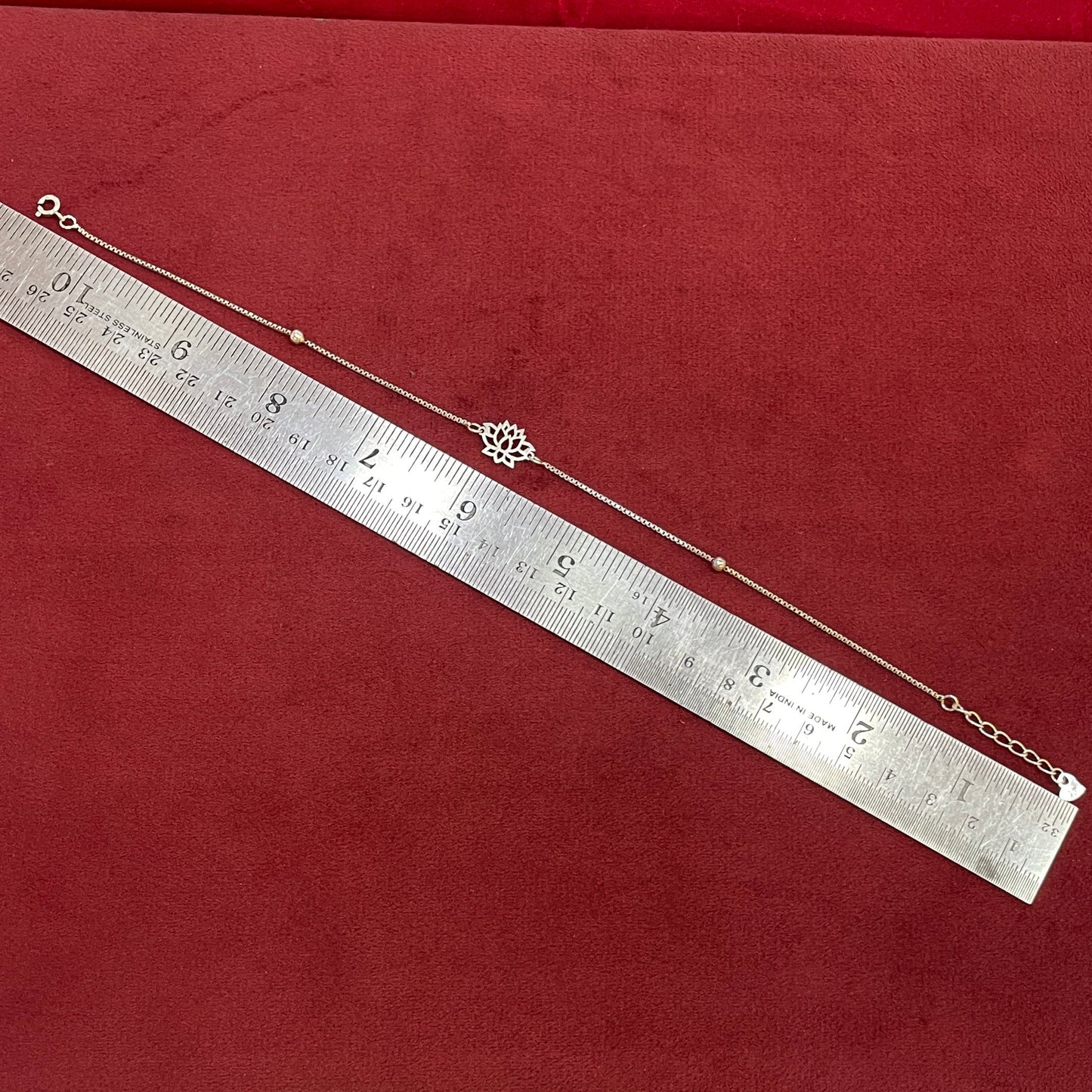 92.5 Sterling Silver Anklet for Women | Lotus Charm Box Chain with Ball Accents