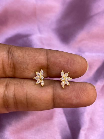 925 Silver Gold plated half flower studs