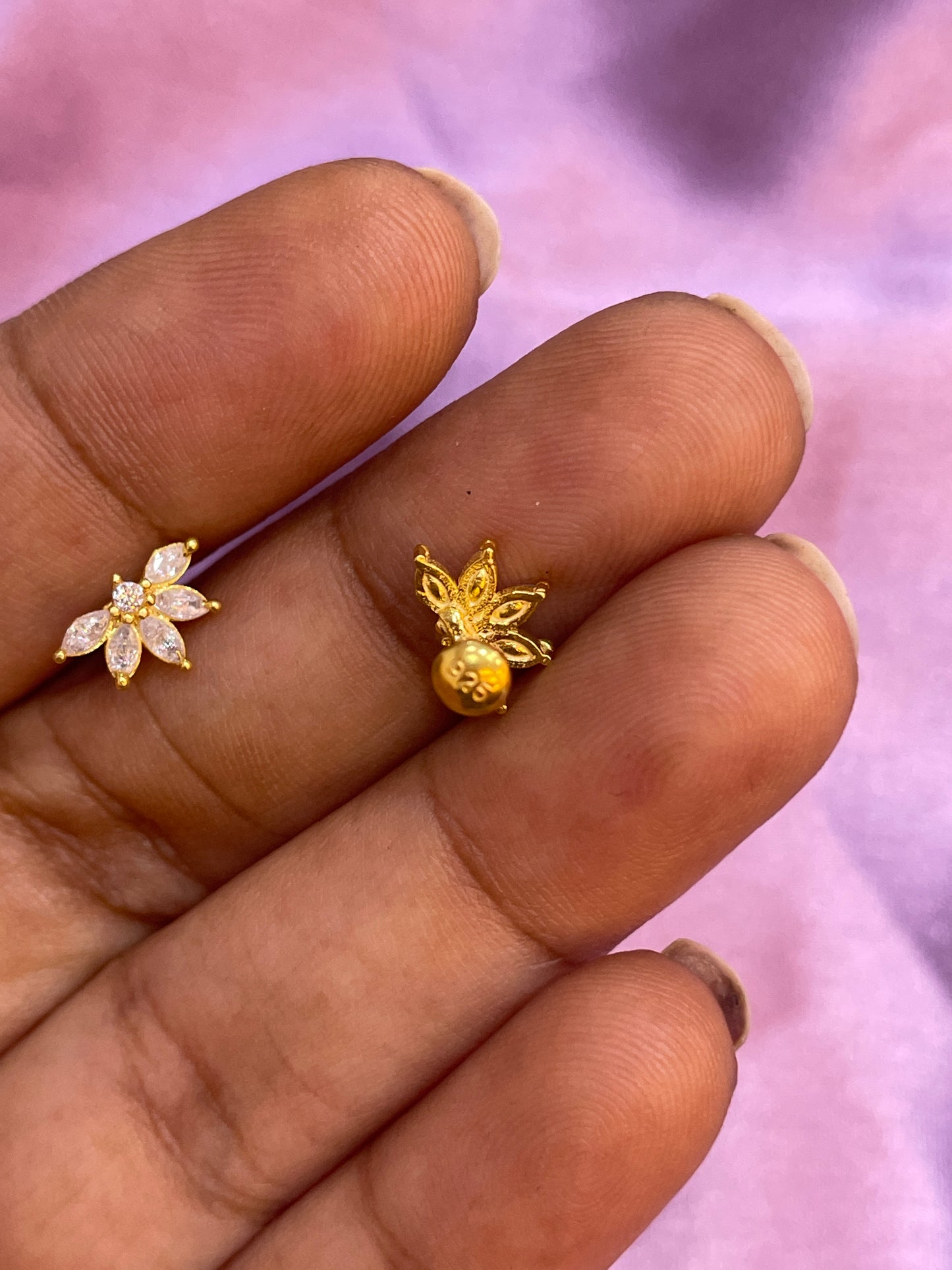 925 Silver Gold plated half flower studs