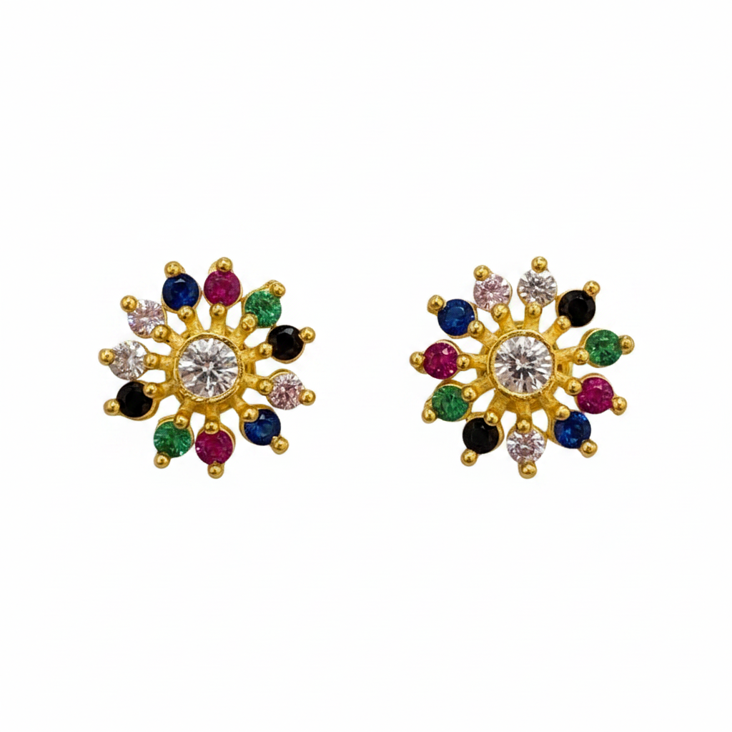 925 Silver Gold Plated multicolor studs