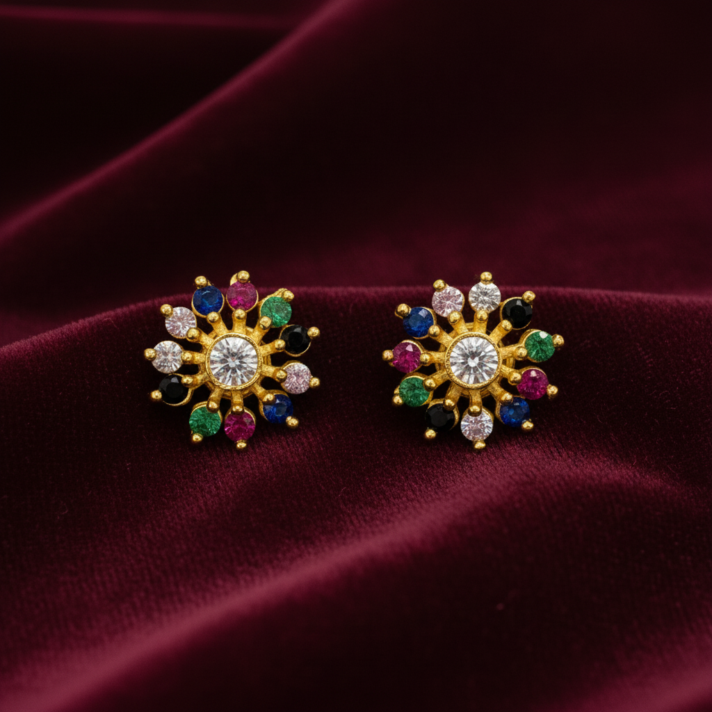 925 Silver Gold Plated multicolor studs