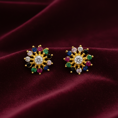 925 Silver Gold Plated multicolor studs