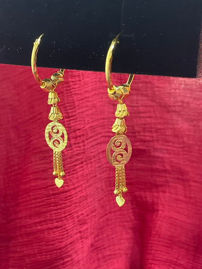 92.5 Silver Gold Plated Dangle Bali Earrings
