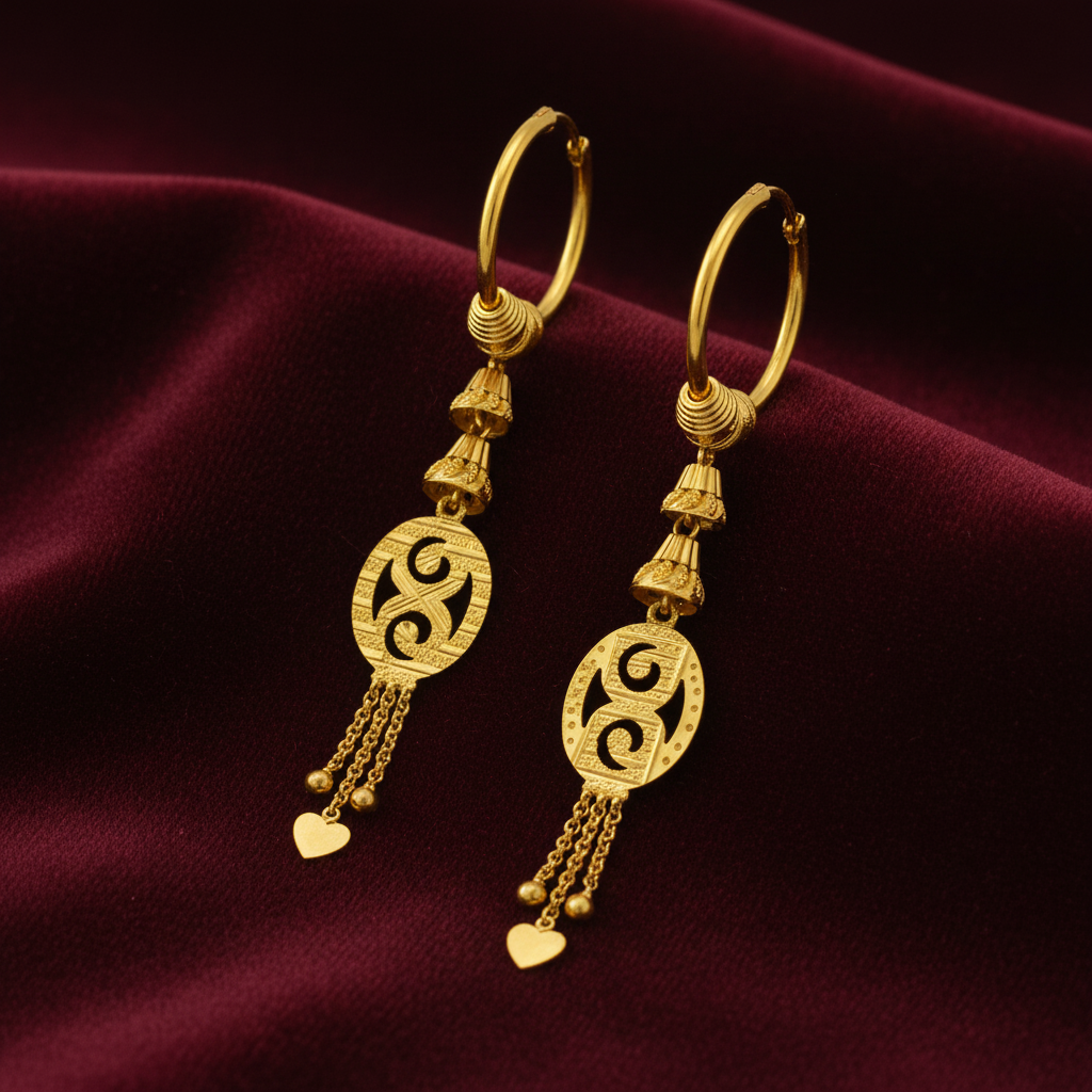 92.5 Silver Gold Plated Dangle Bali Earrings