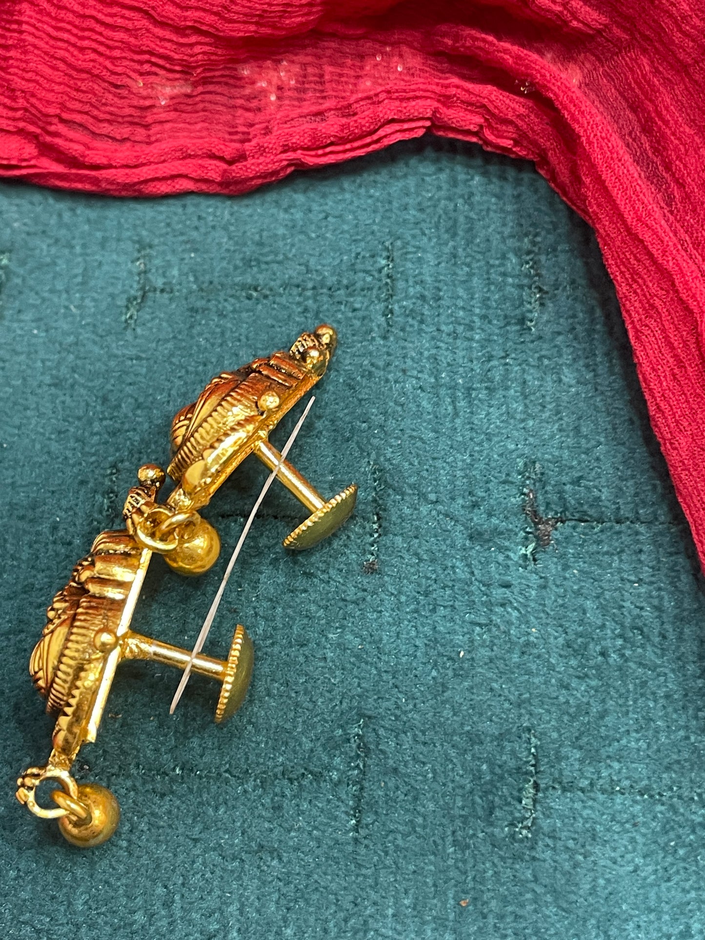 92.5 Silver Gold Plated Peacock Temple Earrings