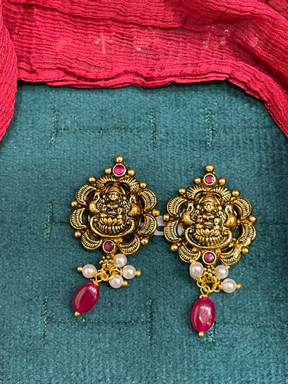 92.5 Silver Gold Plated Lakshmi Earrings