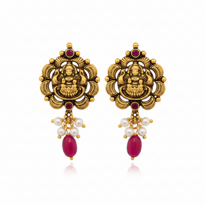 92.5 Silver Gold Plated Lakshmi Earrings