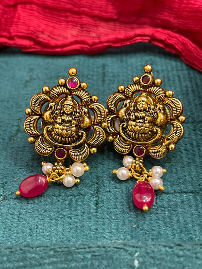 92.5 Silver Gold Plated Lakshmi Earrings