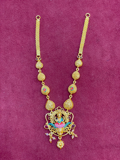 92.5 Silver Gold Plated Lakshmi Temple Pendant Necklace