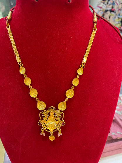 92.5 Silver Gold Plated Lakshmi Temple Pendant Necklace