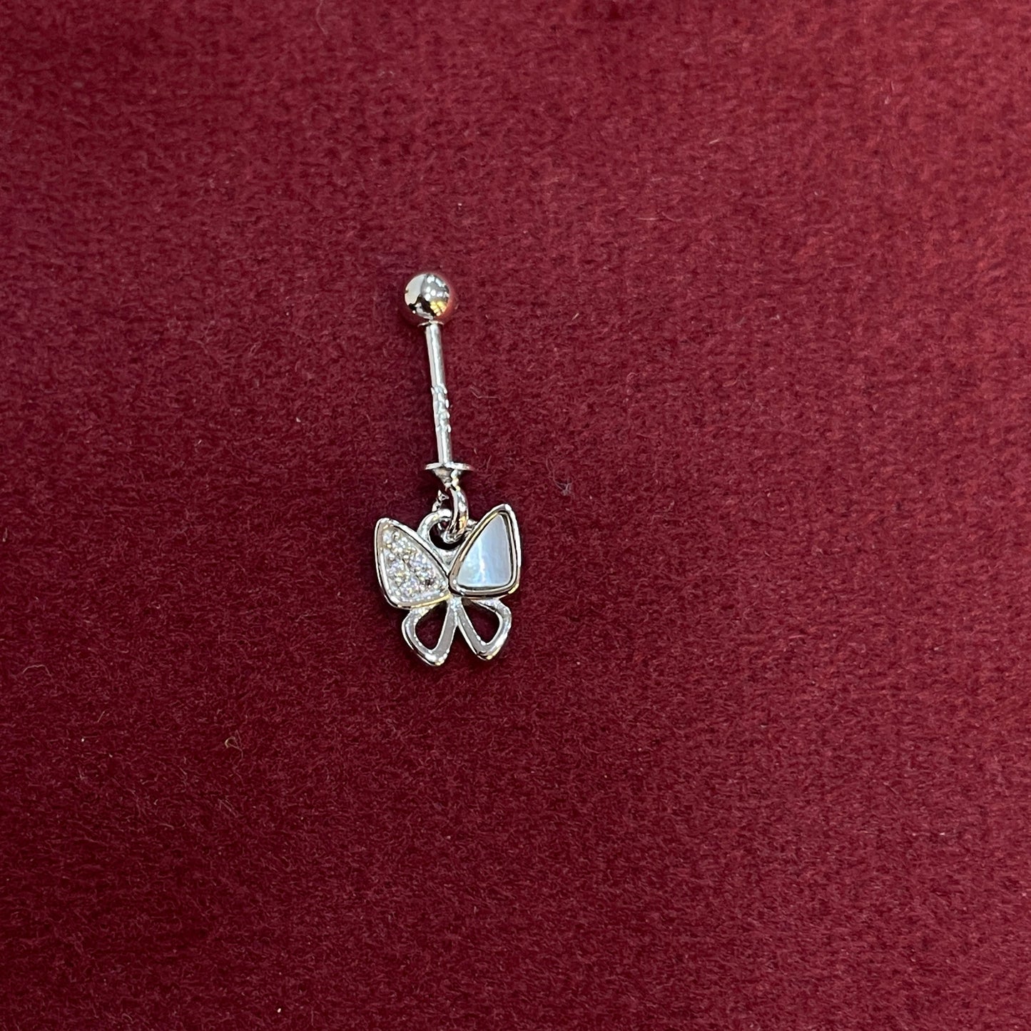 92.5 Sterling Silver Split-Wing Butterfly Bar Drop Earrings for Women | Mother-of-Pearl & CZ Butterfly Charm pair
