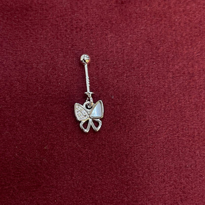 92.5 Sterling Silver Split-Wing Butterfly Bar Drop Earrings for Women | Mother-of-Pearl & CZ Butterfly Charm pair