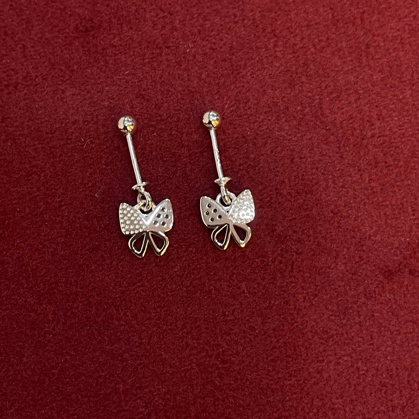 92.5 Sterling Silver Split-Wing Butterfly Bar Drop Earrings for Women | Mother-of-Pearl & CZ Butterfly Charm pair