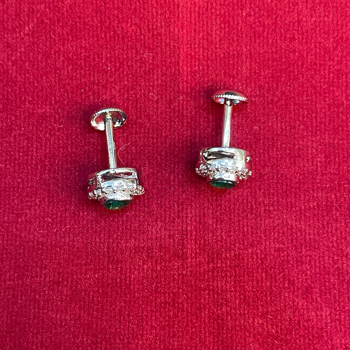 92.5 Sterling Silver Earrings for Women | Round Green Stone with White Stone Halo pair
