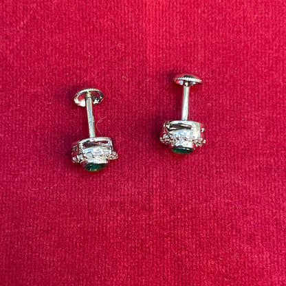 92.5 Sterling Silver Earrings for Women | Round Green Stone with White Stone Halo pair