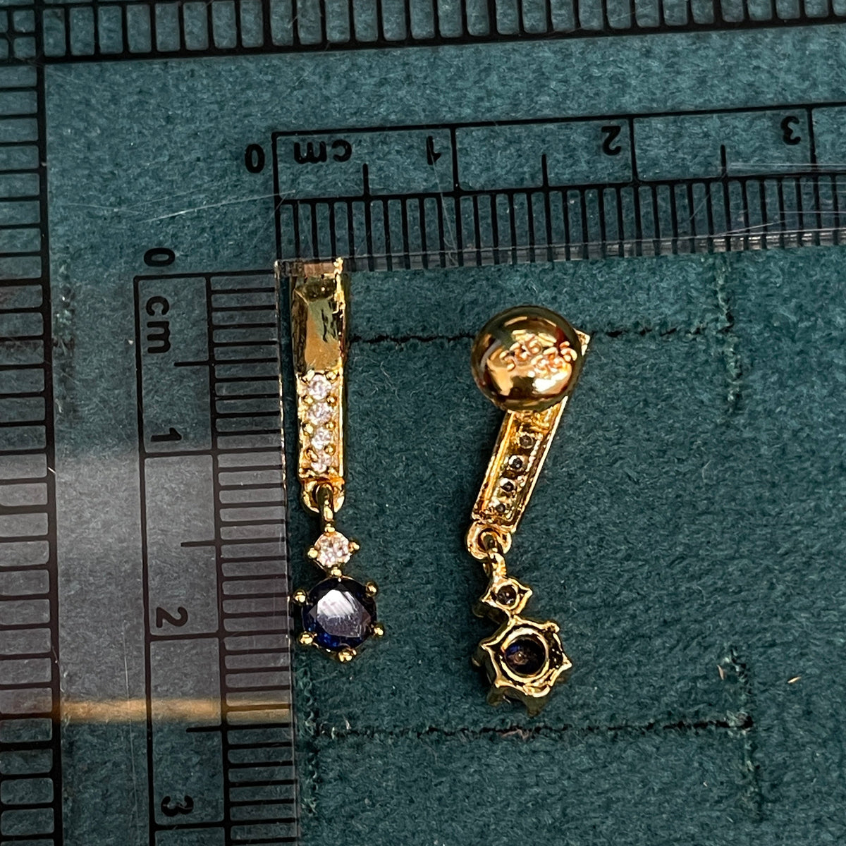 92.5 Sterling Silver Gold Plated Sapphire Blue CZ Huggie Drop Earrings for Women