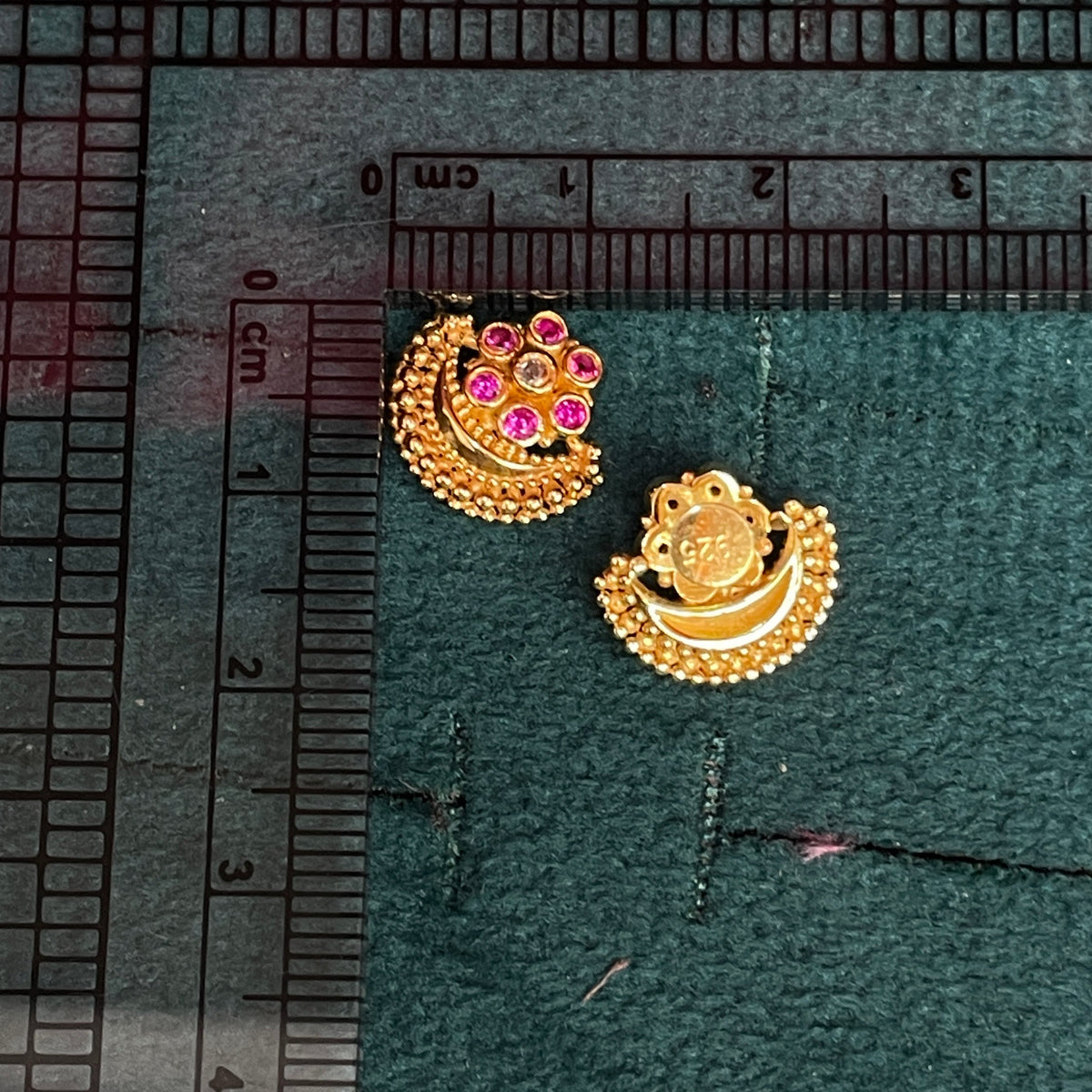 92.5 Sterling Silver Gold Plated Ruby & White CZ Chandbali Stud Earrings for Women