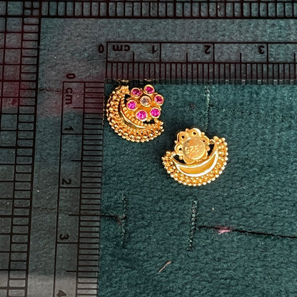 92.5 Sterling Silver Gold Plated Ruby & White CZ Chandbali Stud Earrings for Women