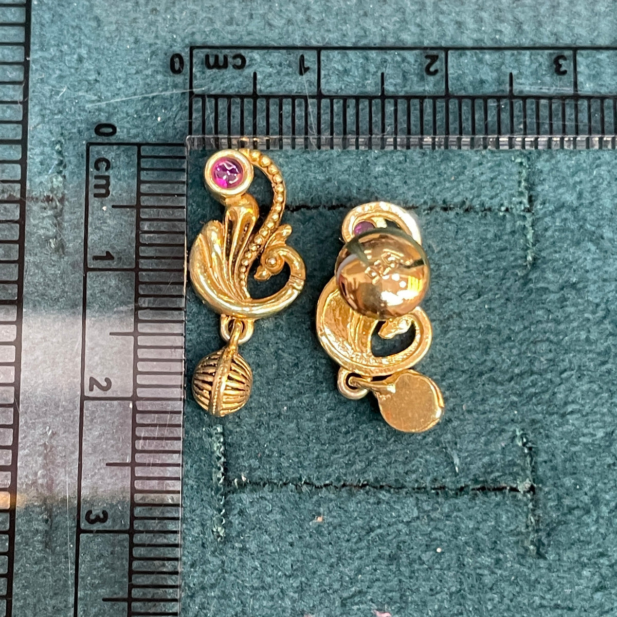 92.5 Silver Gold Plated Earrings for Women | Classy Peacock Leaf Design with Ruby Stone pair