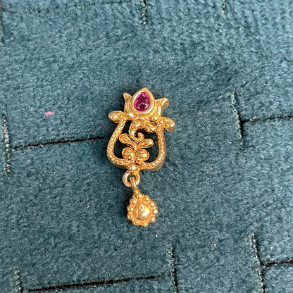 92.5 Silver Gold Plated Earrings for Women | Classy Temple Style with Ruby Stone Drop pair