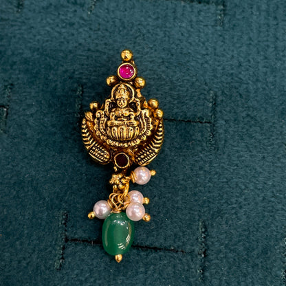 92.5 Silver Gold Plated Lakshmi Emerald Pearl Drop Earrings pair