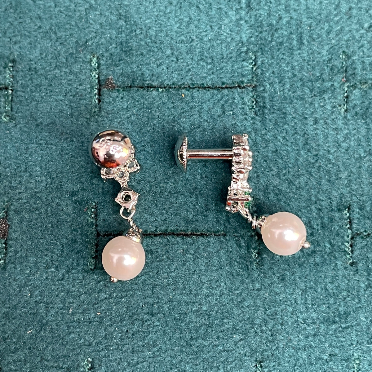 92.5 Sterling Silver CZ Flower & Pearl Drop Earrings for Women pair