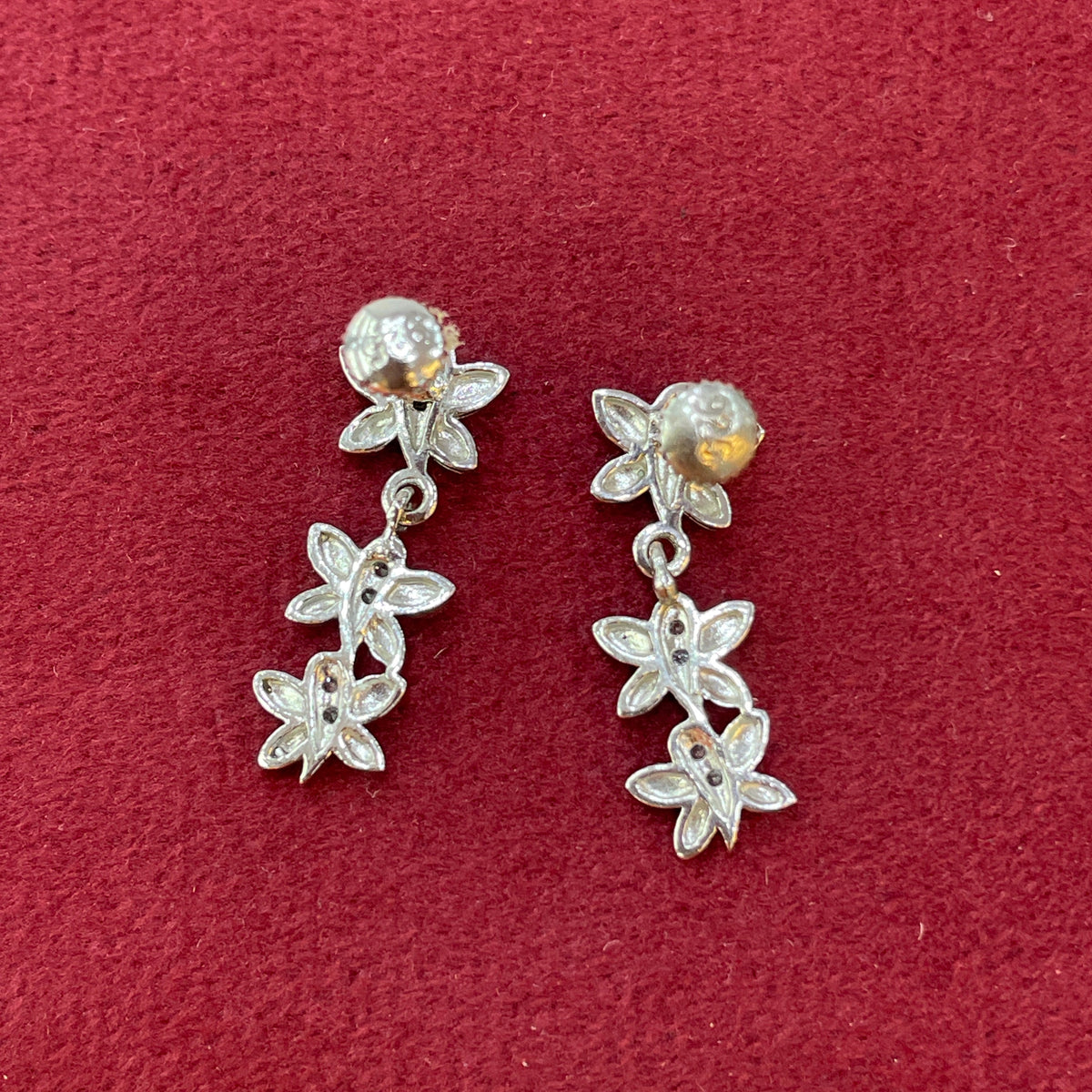 92.5 Sterling Silver CZ Leaf Spray Drop Earrings for Women pair