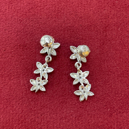 92.5 Sterling Silver CZ Leaf Spray Drop Earrings for Women pair