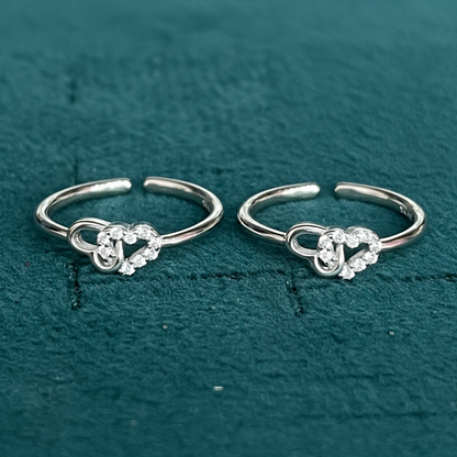 92.5 Sterling Silver CZ Heart & Loop Knot Toe Rings for Women