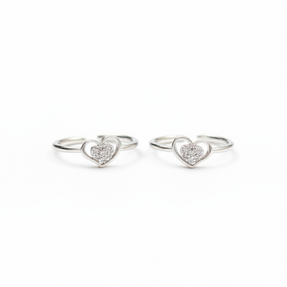 92.5 Sterling Silver CZ Cluster Open Heart Toe Rings for Women