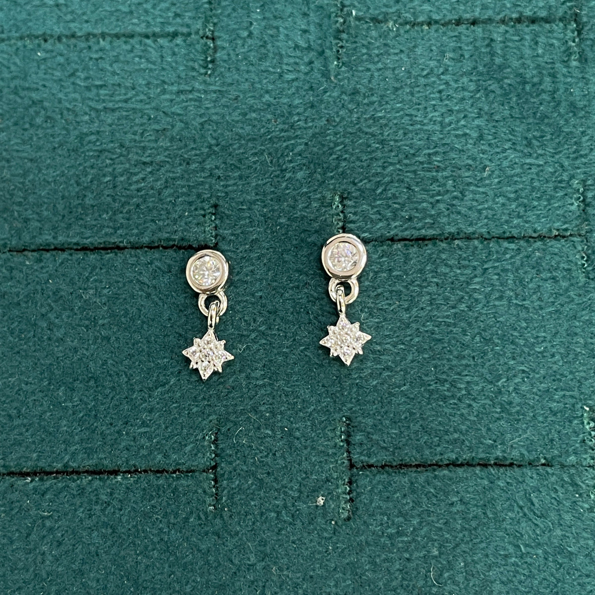 92.5 Sterling Silver Round Bezel White CZ Solitaire & CZ Star Drop Earrings for Women