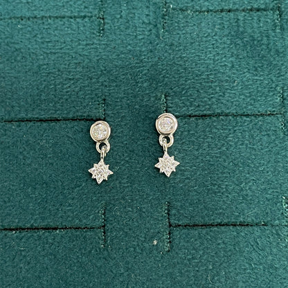 92.5 Sterling Silver Round Bezel White CZ Solitaire & CZ Star Drop Earrings for Women