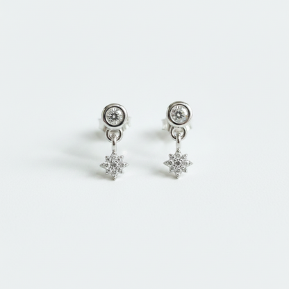 92.5 Sterling Silver Round Bezel White CZ Solitaire & CZ Star Drop Earrings for Women