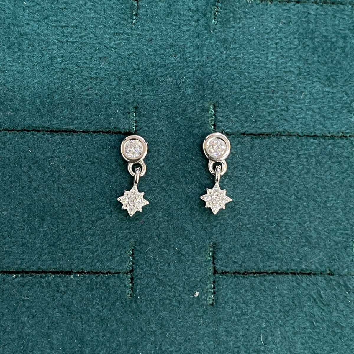 92.5 Sterling Silver Round Bezel White CZ Solitaire & CZ Star Drop Earrings for Women