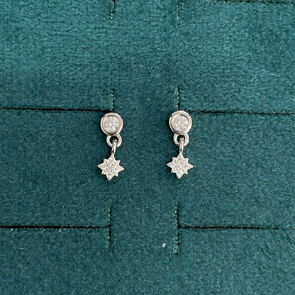 92.5 Sterling Silver Round Bezel White CZ Solitaire & CZ Star Drop Earrings for Women