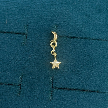 92.5 Sterling Silver Gold Plated Crescent Moon & Star Charm Drop Earrings for Women