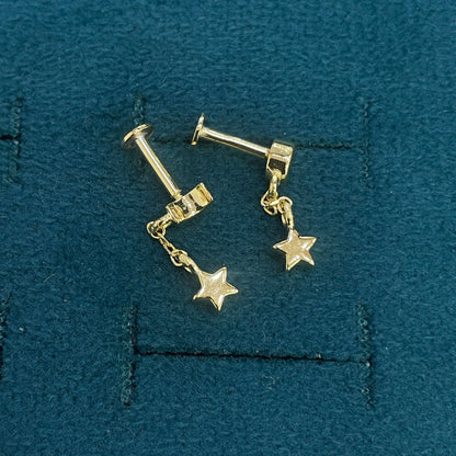 92.5 Sterling Silver Gold Plated Crescent Moon & Star Charm Drop Earrings for Women