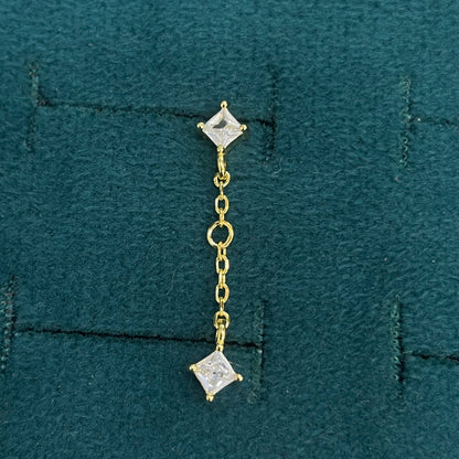 92.5 Sterling Silver Gold Plated Princess Cut White CZ Long Chain Drop Earrings for Women