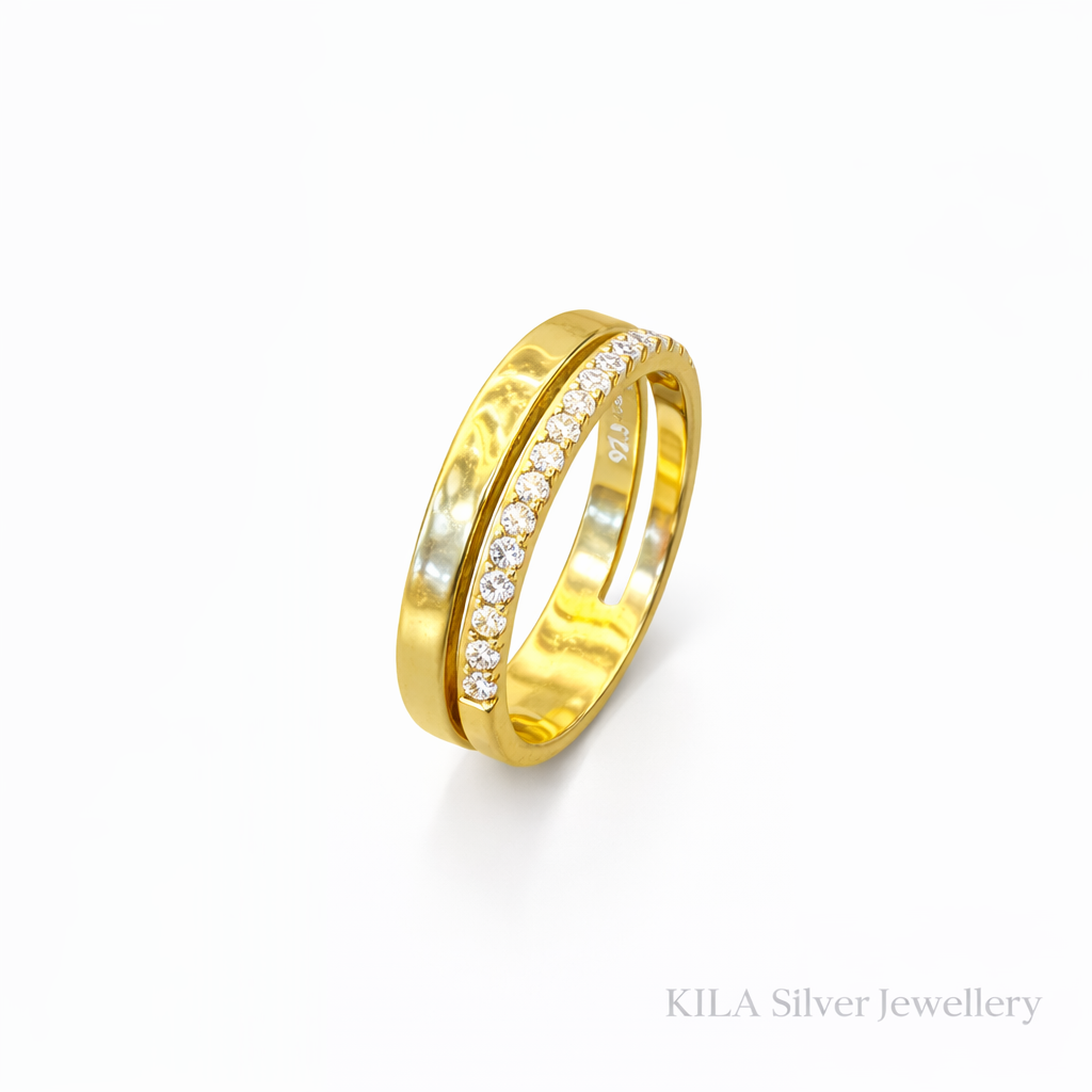 92.5 Silver Gold Plated Stylish Ring for Women Size 11 | Elegant Modern Design | Jewellery