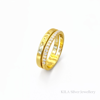 92.5 Silver Gold Plated Stylish Ring for Women Size 11 | Elegant Modern Design | Jewellery