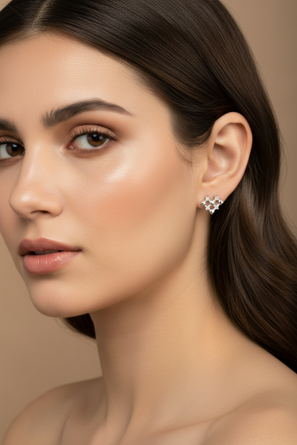 92.5 Silver Tetris Heart Studs | Unique Trendy Design | Jewellery