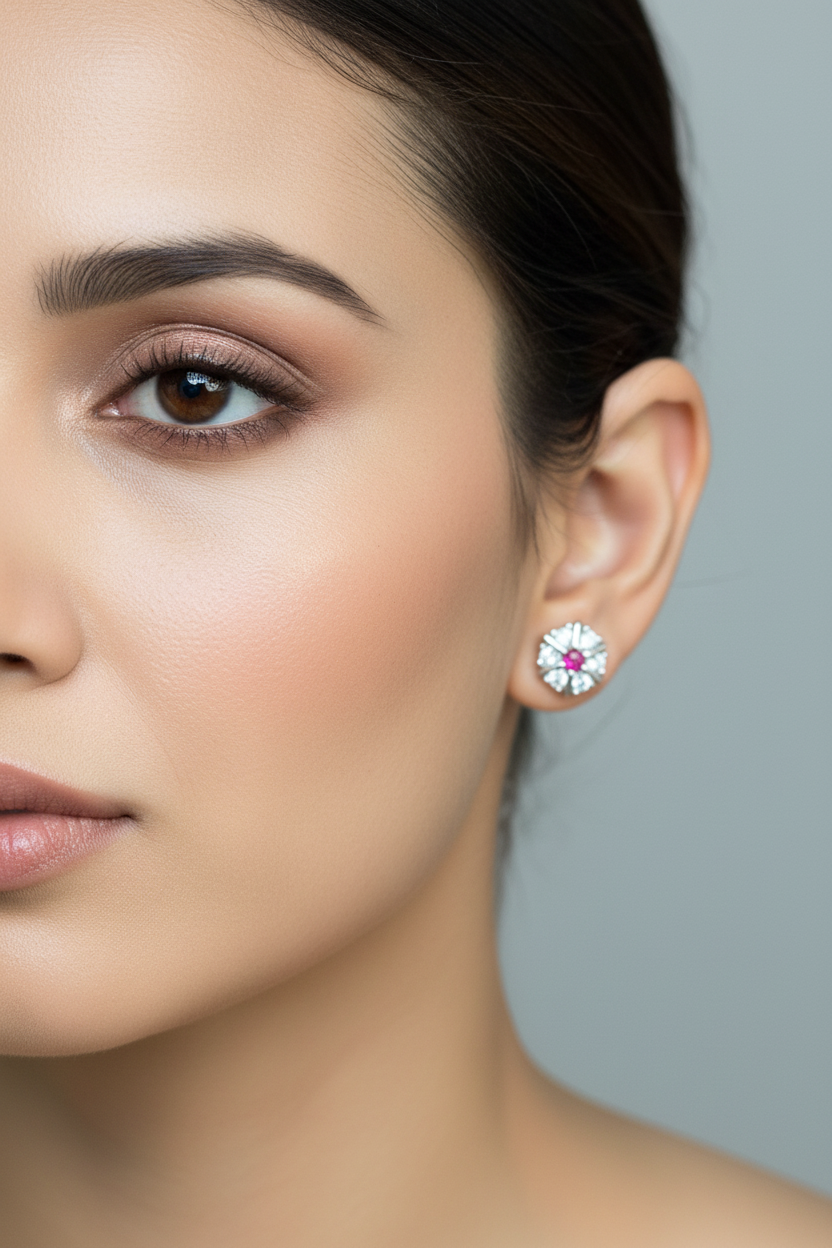 92.5 Silver Pink Star Studs | Stylish Cute Design | Jewellery