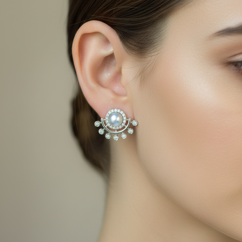 92.5 Silver Pearl Elegance Earrings | Classic Graceful Design | Jewellery