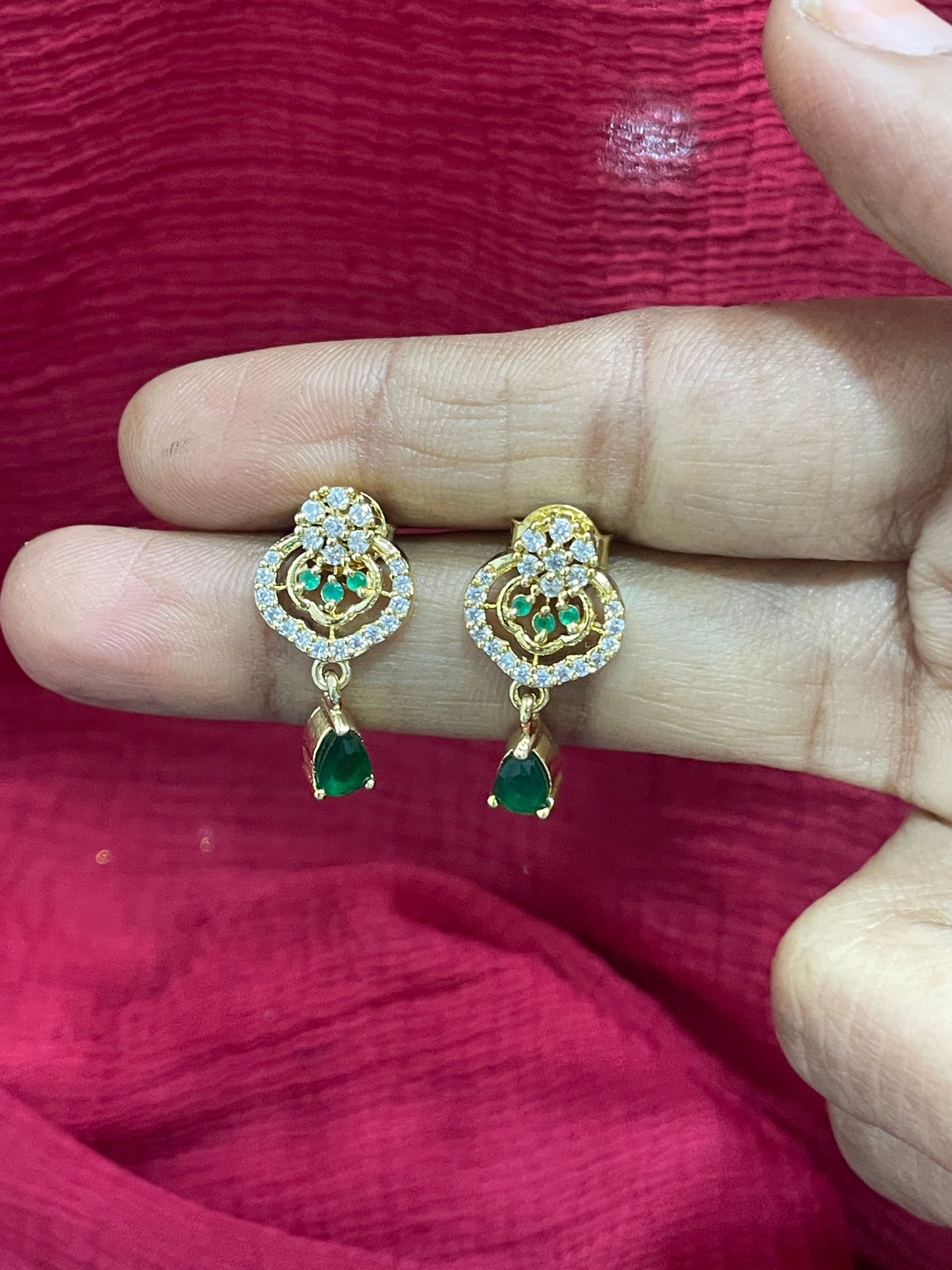 92.5 silver gold plated classy green stone earrings