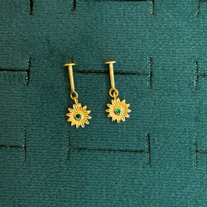 92.5 Silver Gold-Toned Green Stone Sunburst Bugadi Pair