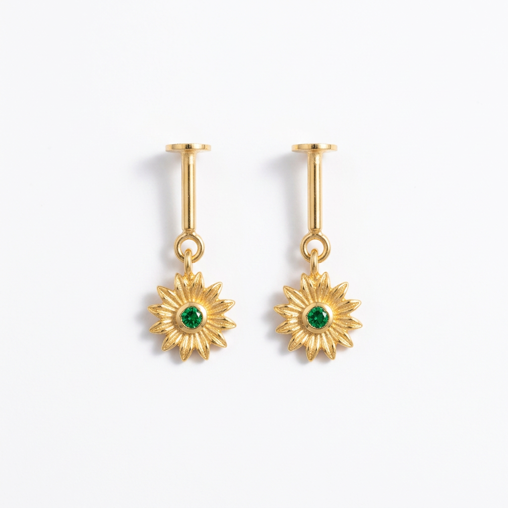 92.5 Silver Gold-Toned Green Stone Sunburst Bugadi Pair