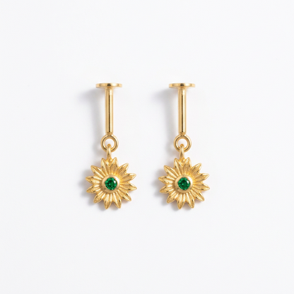 92.5 Silver Gold-Toned Green Stone Sunburst Bugadi Pair