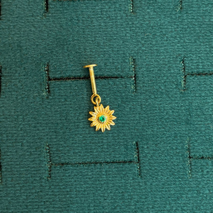 92.5 Silver Gold-Toned Green Stone Sunburst Bugadi Pair