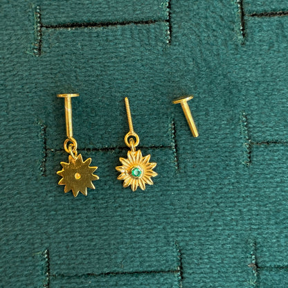92.5 Silver Gold-Toned Green Stone Sunburst Bugadi Pair